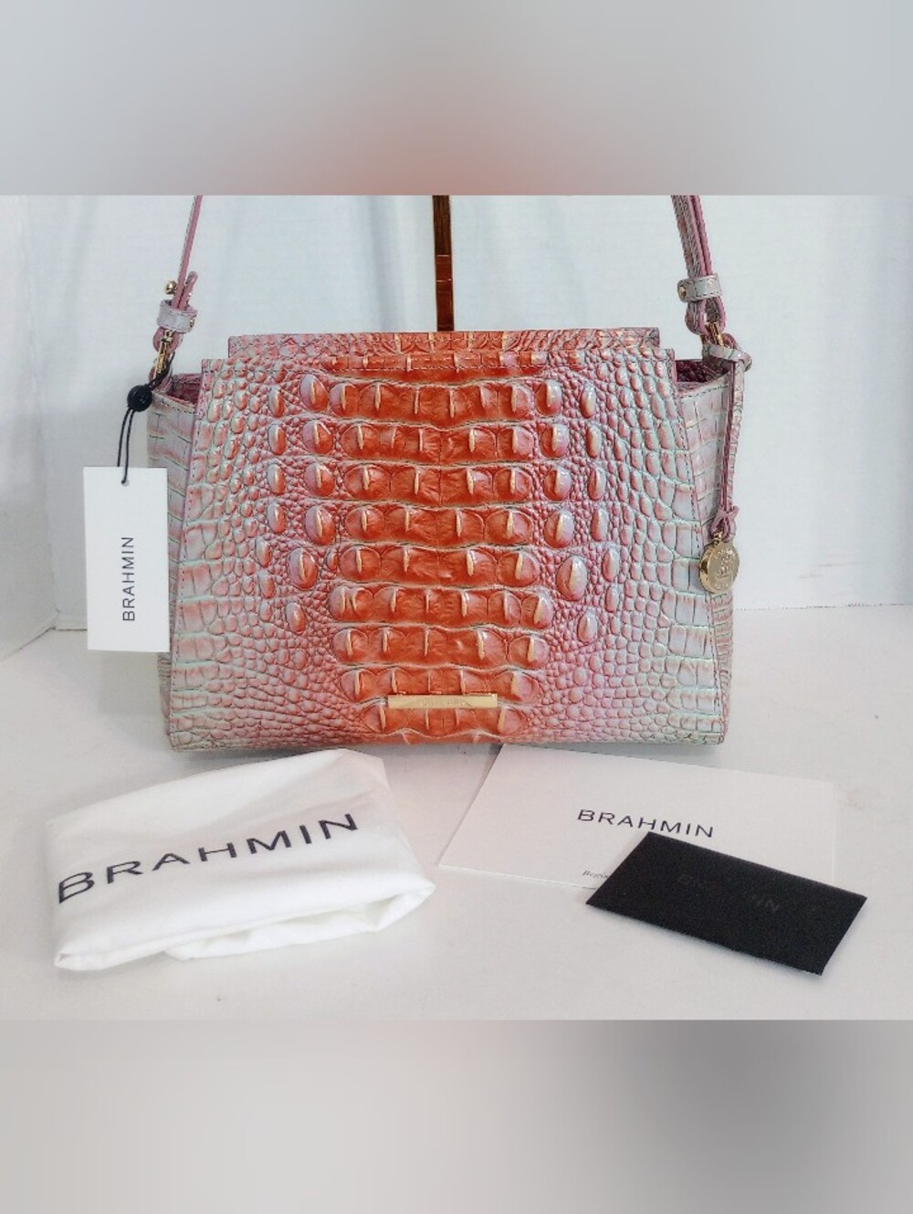 NWT Brahmin Hillary, Flirty Ombre Melbourne Crocodile Embossed Leather Crossbody - Picture 2 of 13